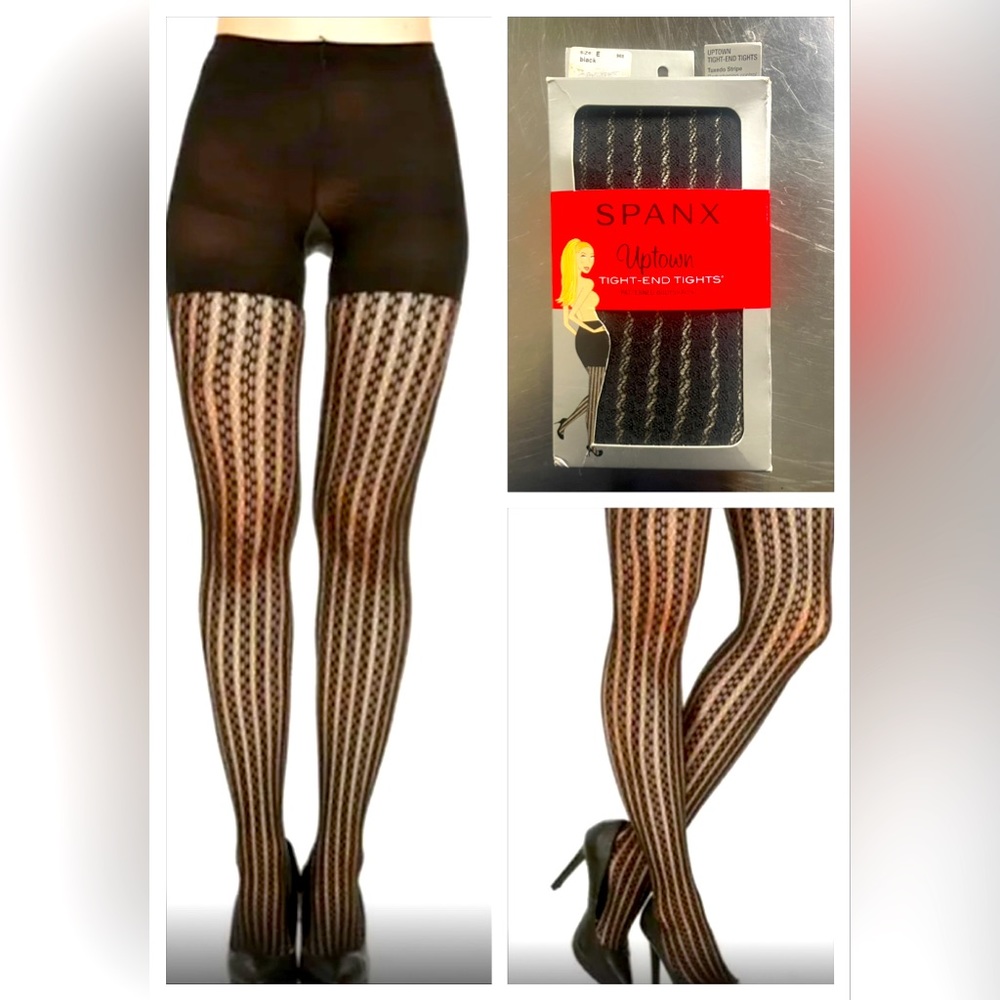 SPANX Uptown Tuxedo Stripe Body-Shaping Tight- End Tights Size E
